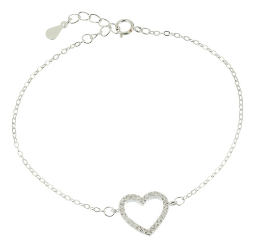 Pulsera Cadenita Y Corazon Calado Piedras Cubic Plata 925