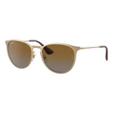 Gafas De Sol Polarizados Ray-ban Erika Metal Standard Con Marco De Metal Color Polished Gold, Lente Brown Degradada, Varilla Polished Gold De Metal - Rb3539