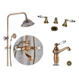 Set Griferias Bronce Antiguo Bacha Monocomando+ Ducha +bidet