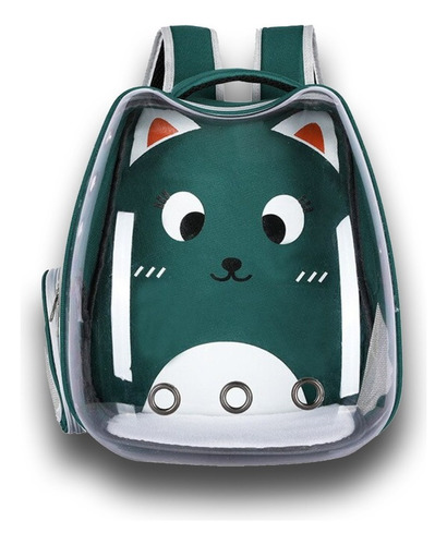 Mochila Transportadora Transparente Para Gato O Perro Chico Color Verde