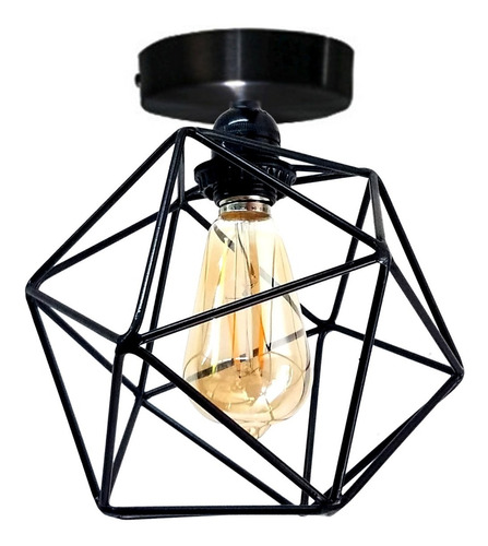 Lámpara  Tipo Domo  Rejilla Jaula Geométrica Icosaedro Negro