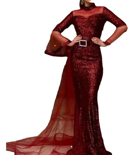 Vestido De Fiesta Rojo Con Lentejuelas En V Profundo De Dama