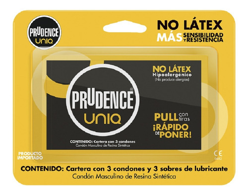 Prudence Uniq Cartera Con 3 Condones Sin Látex Polietileno