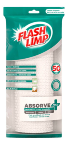 Pano Absorve+ 50 Pçs Semidescartável Para Limpeza Flp2161