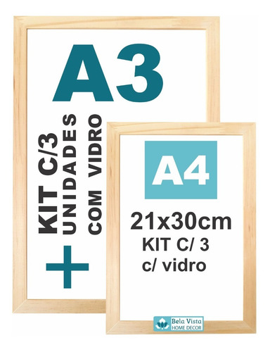 Moldura A3 E A4 Kit Com 3 Peças De Cada, P/ Fotos, Gravuras