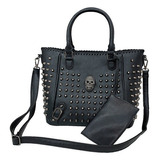 Bolso Mujer Remachado Negro Calavera Hombro Bandole