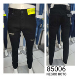 Jeans Elasticado De Hombre Pitillo ,negro Roto (mj850006)