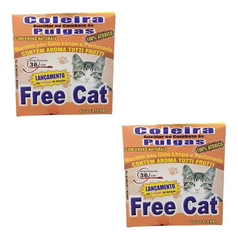 2 Coleiras Anti Pulgas Free Cat 36cm Gatos 100% Atóxico