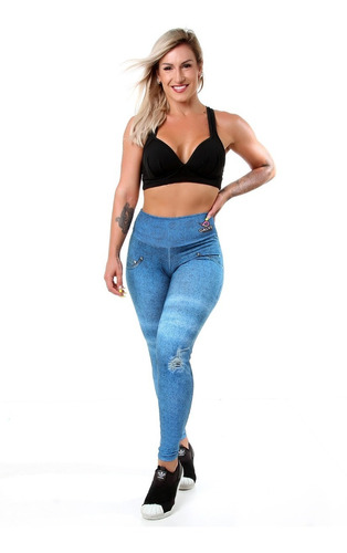 Monte Kit 5 Calças Legging Fake Jeans Imperdivel Imita Jeans