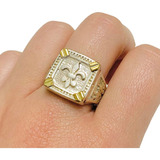 Ao 134  Anillo Sello Para Hombre Cuadrado De Flor De Lis