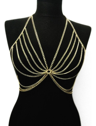 Top Sutiã De Corrente Bodychain Colar Corporal Dourado