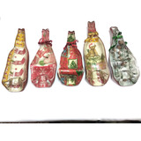 5 Botellas Navideñas De Vidrio Copetineras En Decoupage