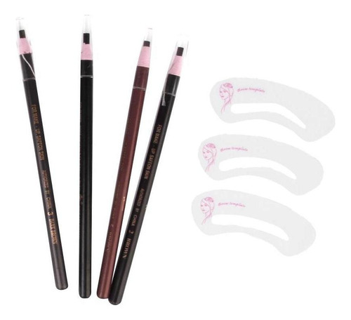 4 Pcs Magideal Profesional Lápiz De Cejas + 3 Pcs Plantilla