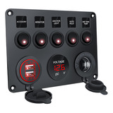 5 Gang Rocker Switch Painel Duplo Usb 4.2a Luz Vermelha