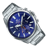 Reloj Casio Edifice Caballero Analogo Fechado Mod Efv-510d-2 Color De La Correa Plateado Color Del Bisel Plateado Color Del Fondo Azul