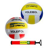 Kit Bola De Volei Tamanho Oficial Praia Quadra + Bomba De Ar