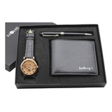 Set Para Hombre, Reloj, Cartera Y Pluma Elegante Color De La Correa Negro/oro