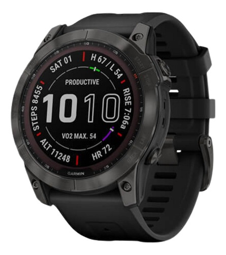 Reloj Smartwatch Fenix 7x Zafiro Solar Titanio Dlc Garmin Color De La Caja Negro Color De La Malla Negro Color Del Bisel Carbon Gray