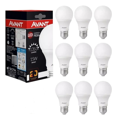 Kit 10 Lampada Pera Led Bulbo 15w E27 Branco Frio 6500k