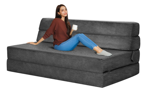 Sofa Cama Futon Plegable Modular Sala Mueble 3 En 1 Color Negro Diseño De La Tela Liso