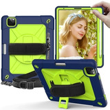 Funda Rudo Con Correa Para iPad Air 4 Y Air 5 Azul Con Verde