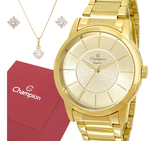 Relógio Feminino Champion Dourado Luxo Prova Dágua Original