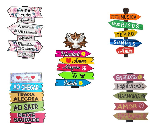 Kit 5 Placas Decorativas De Parede Frases Jardim Mdf Adesiva