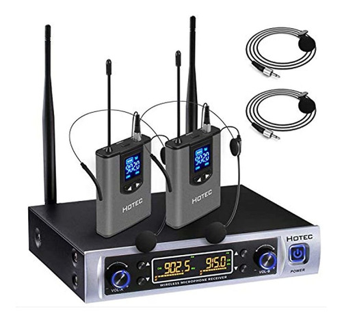 Hotec Uhf - Sistema De Micrófono Inalámbrico Dual Con Solapa