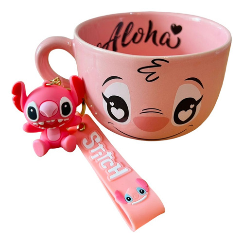 Taza Tazón Angela/stitch + Llavero 3d Goma Lilo Y Stitch 