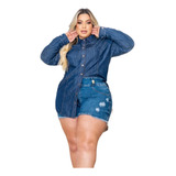 Camisa Jeans Veste Legging Plus Size Moda Feminina Blogueira