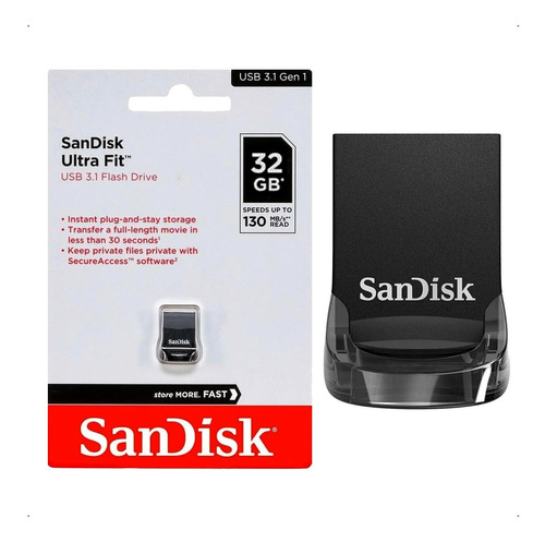 Pendrive Sandisk Ultra Fit 32gb 3.1 Gen 1 Preto Flash Drive