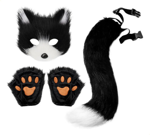 Disfraz De Animal De Halloween Con Máscara, Guantes Y Cola D