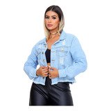 Jaqueta Jeans Feminina Cropped Curta Manga Longa