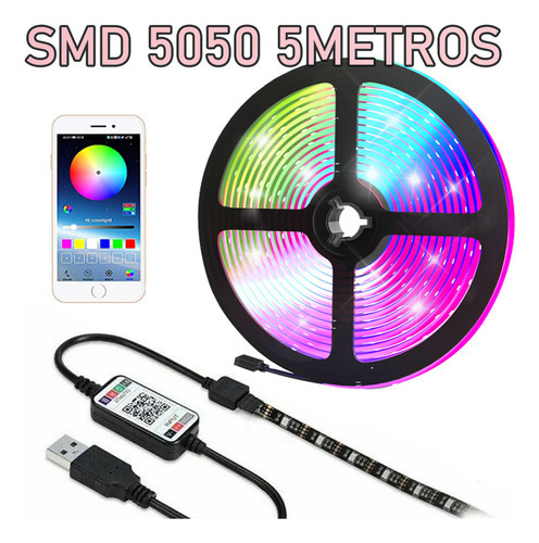 Pantalla Led Rgb, 5050 Luces, Bluetooth, 5 M, Control Usb