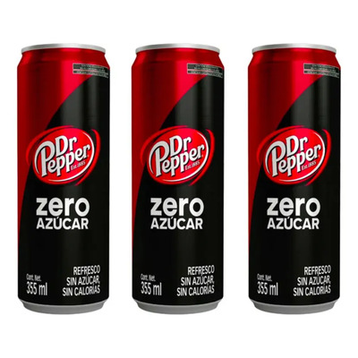 Refresco Dr Pepper Sabor Regular Zero Azucar 3 Pzas De 355ml