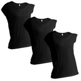 Kit 3 Camisetas Basicas Feminina 100% Algodão Lisa Premium