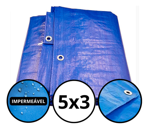 Lona Plástica De Proteção Cobertura Impermeável Azul 5x3 Mts