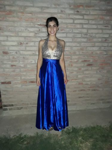 Vestido De Fiesta Azul Y Plateado (gala, Egresados, Reina)