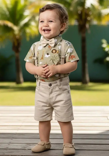 Roupa Festa Infantil Safari Arca De Noé Verde Bege Rei Leão