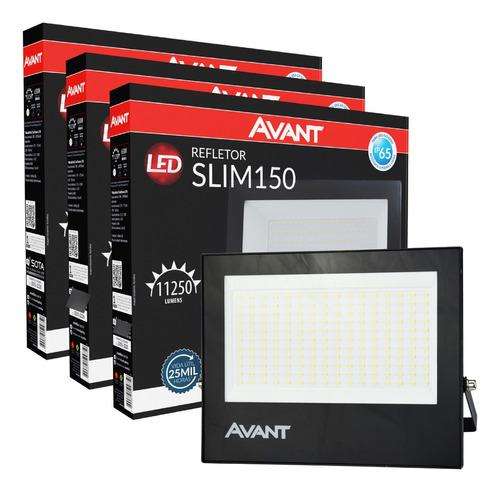 Kit 3 Refletor Led Avant Bivolt 150w Led Branco Frio Preto