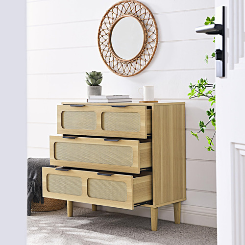 Habuhome 3, Modern Rattan Dresser Cabinet With Wide Metal H.