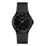 Reloj Hombre Mujer 1419 Minimalista Elegante Clasico Color De La Malla Negro/negro