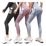 Paquete De 3 Leggins Deportivos Mujer Con Bolsillos, Pants