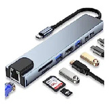 Adaptador Multi-puerto Usb Tipo C Dock Hub A Hdmi Lan 8 En 1