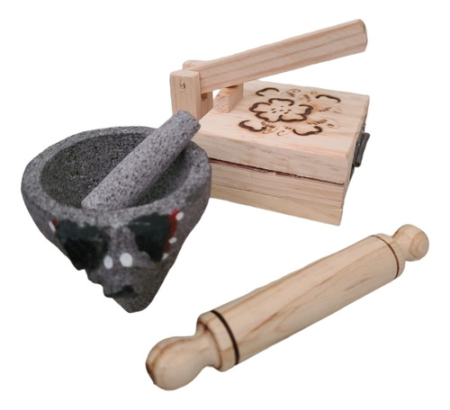 Kit Juguetes Artesanales Adorno Molcajete Plancha Rodillo