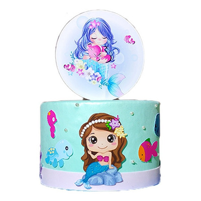 Bolo Fake Tema Sereia Menina - Base Única 15x10 C/ Topo
