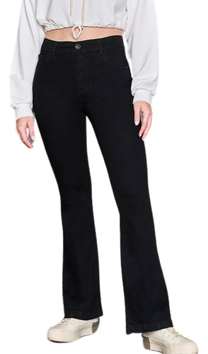 Jeans Oxford Clasico Mujer Negro Tiro Alto Calce Elastizado