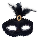 Antifaz Pluma Máscaras Venecianas Cotillon Antifaces Color Negro