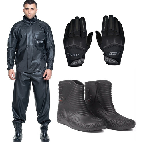 Kit Capa De Chuva Motoqueiro Masculina Com Bota E Luva X11