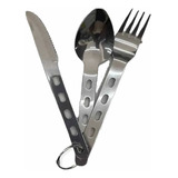 Set Cubiertos Para Camping Acero Inox C/ Funda Livianos